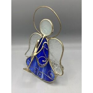Stained Glass Blue Angel‎ Tea Light Candle Holder Decor Figurine